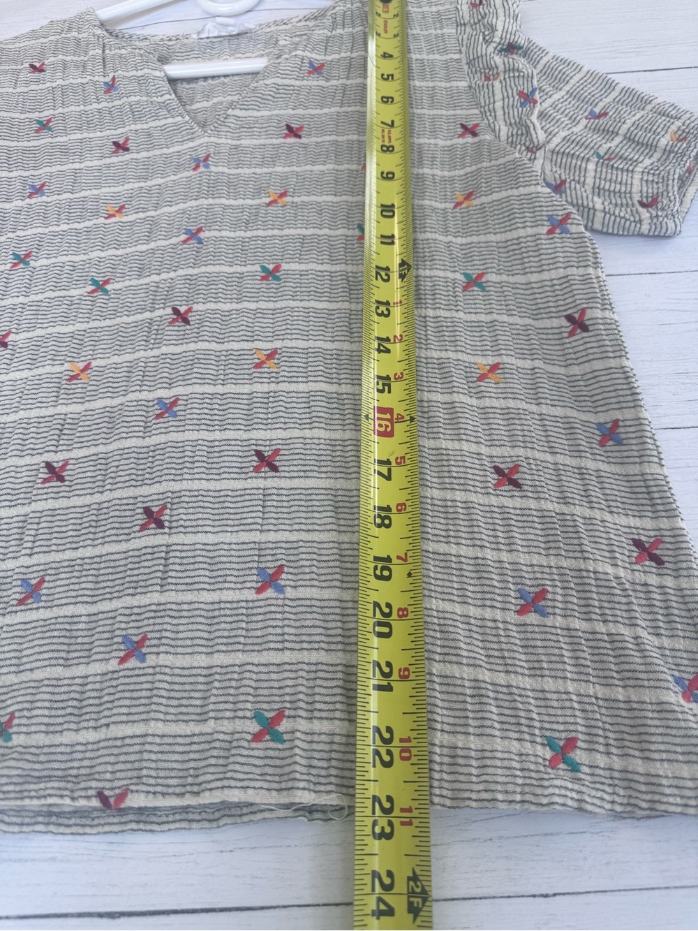 THML Size Small to Med Linen Blend Striped Embroidered Ruffle Sleeve Top Boho - Picture 5 of 11